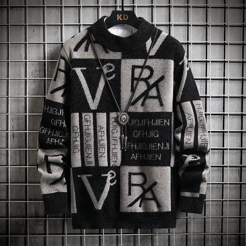 Pullovers Male Graphic Thick Mink Fur Mens Knit Sweater Crewneck Round Collar Knitwear Loose Fit Harajuku Jumpers Y2k 241031