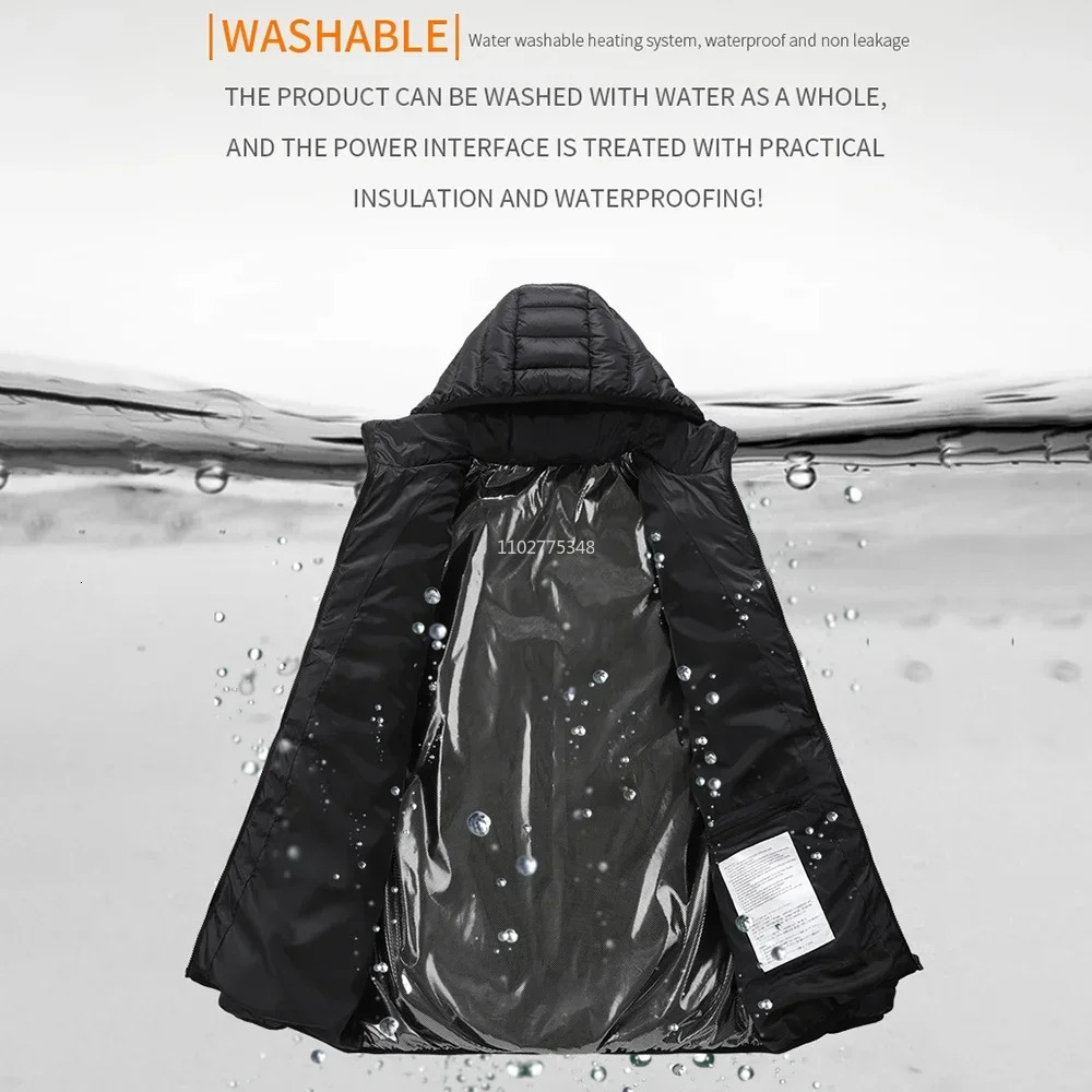 Self Heated Jacket Men Women 2-21 Areas Heated Down Jacket Winter USB Heated Clothes Hiking Camping Ski Thermal Coat Washed 241031