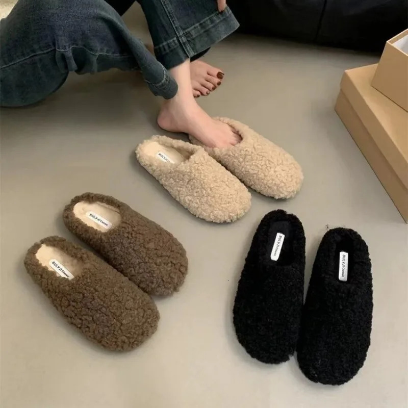 Style Real Leather Fur Women Horsehair Half Slippers Mule Flats Thick Sole Leisure Shoes 241031