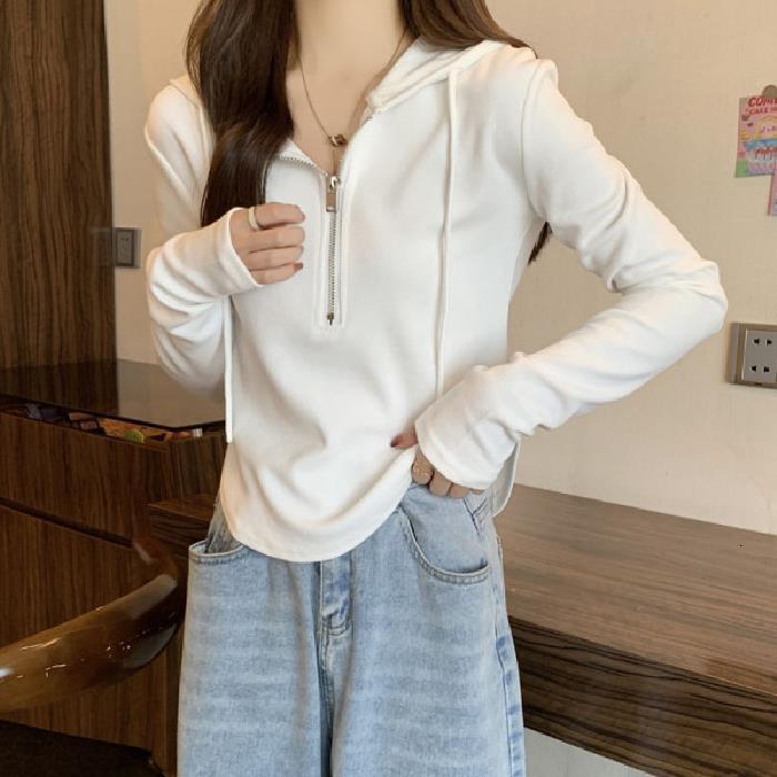 Mi woolen hoodie women 2024 spring and autumn designer new half zipper hooded long sleeved t-shirt for women's top