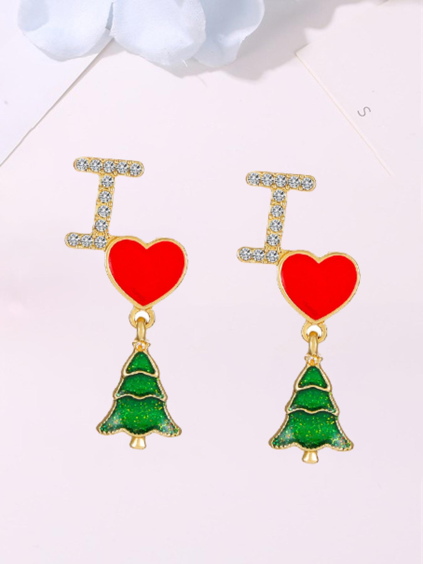 Elegant Heart-Shaped Christmas Tree Earring Set for Ladies - Seasonal Decorative Piece