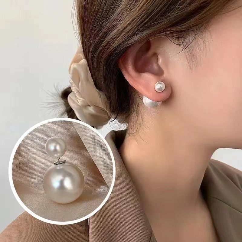 Simple Big Small Round Two-Sided Pearl Stud Earring Jewelry Luxurys Style Stud Earrings For Women 925 Silver Ear Studs Love Earings Wedding Gifts