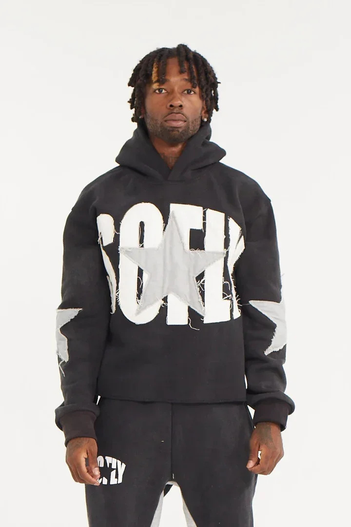 FallWinter 2024 American Retro Trend Letters Star Embroidery Oversize Hoodie Mens Y2K Harajuku Hip-Hop Gothic Casual Coat 241031