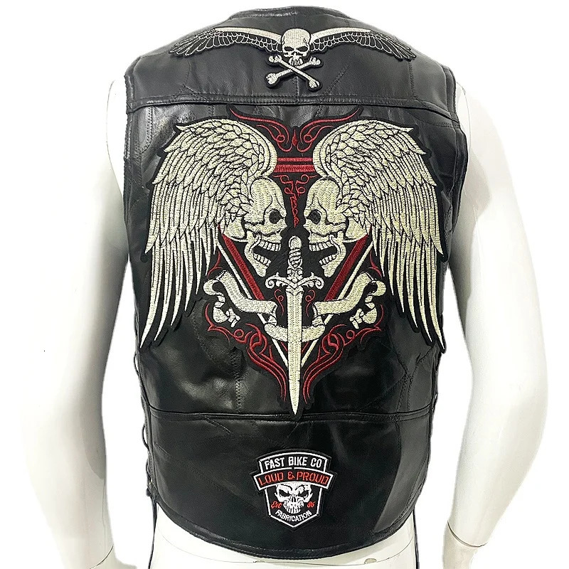 Casual Mens Moto Leather Vest Patch Motorcycle Sleeveless Jacket Biker Streetwear Waistcoat Locomotive Club Punk Veste 241031