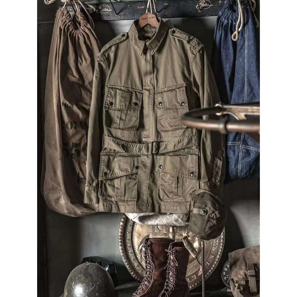 Red Bronson M1942 Paratrooper Jump Jacket Vintage Men's Cargo Outerwear Belted