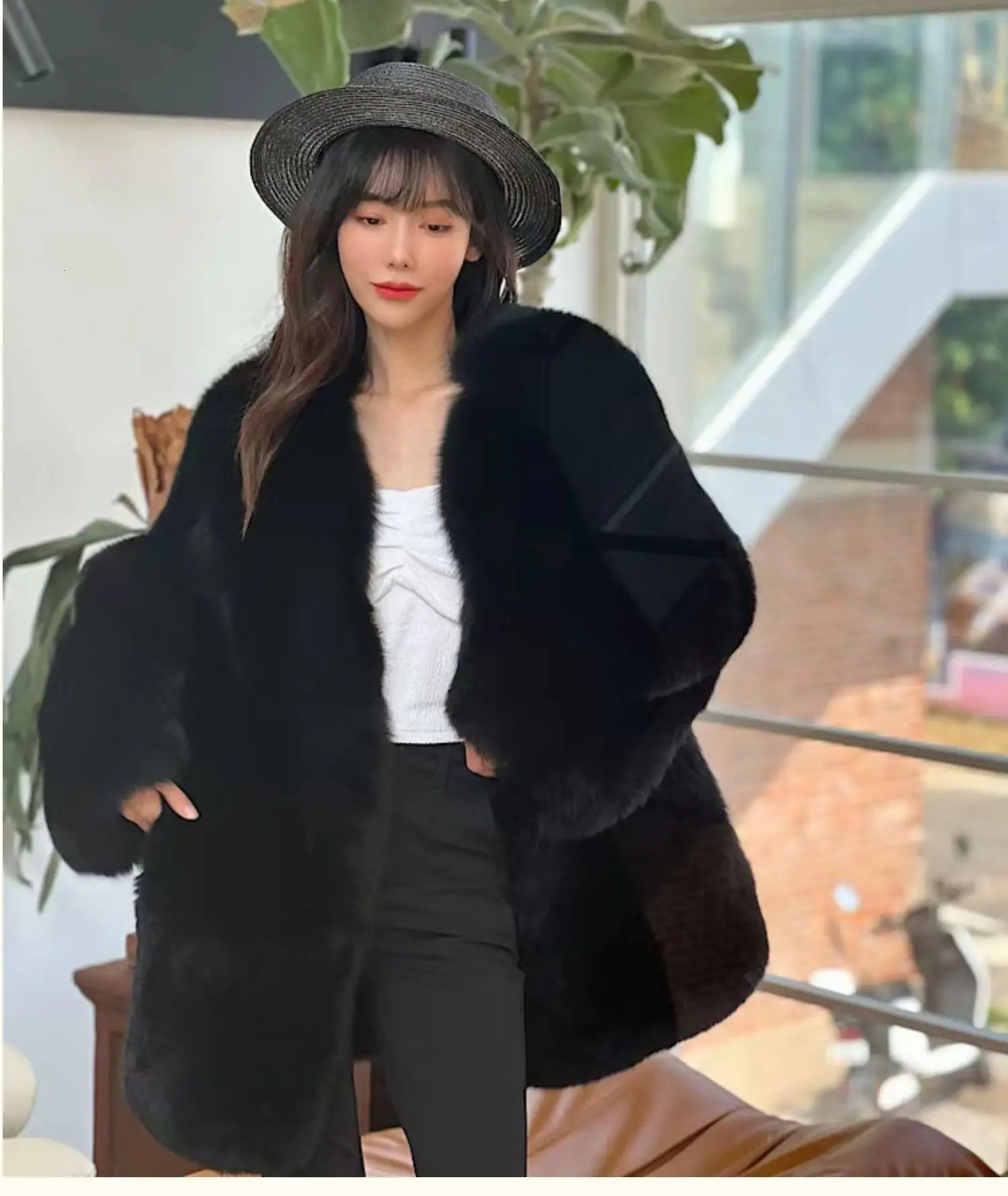 QUEENTINA Natural Real Fox Fur Coat For WomenV Winter JacketV Warm OuterwearV DesignerV External Clothes Plus Fashion New