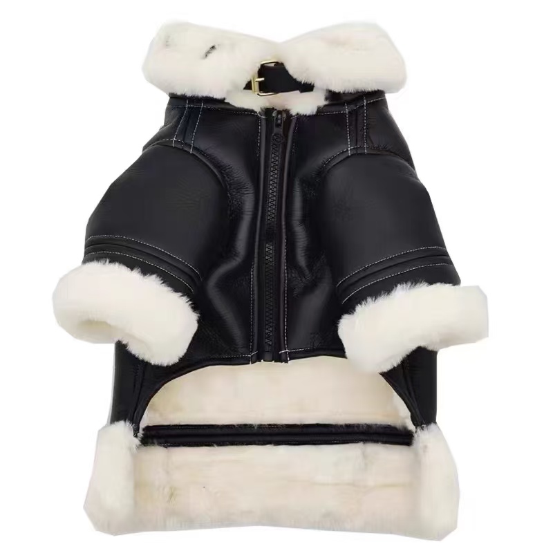 Autumn Winter Dog Puffer Jacket Luxury Designer Dog Down Plush Coat Black Pu Leather Clothes