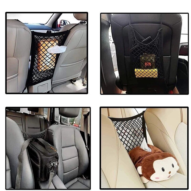 New 1Pc Black Three Layer Stretchable Elastic Storage Bag Car Pet Protective Net