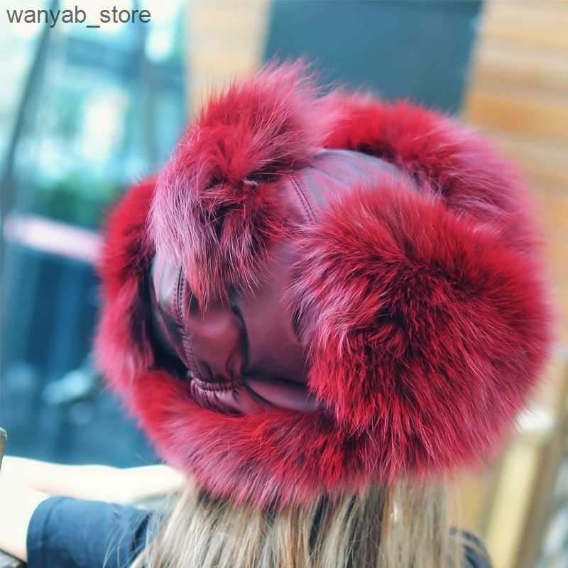 Stingy Brim Hats Russia Kids Hat Children Girls Warm Winter Fur Real Fur Zorro Baby Hat Solid Color Caps Kids Warm Ears Children Kids Hat L240910