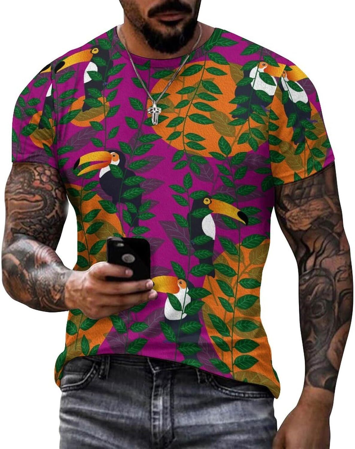 Mens T shirt Toucan Tropical Pattern Cotton T-Shirt 3D Printed Casual Shirt Men's Crew Neck T-Shirt tee Casual tops summer clothes