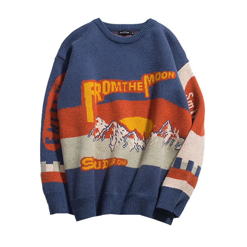 Spring and Autumn Fashion Casual Loose Mens Sweater Color Block Letter Printing Harajuku Pullover Couple Street Ropa De Hombre 241031