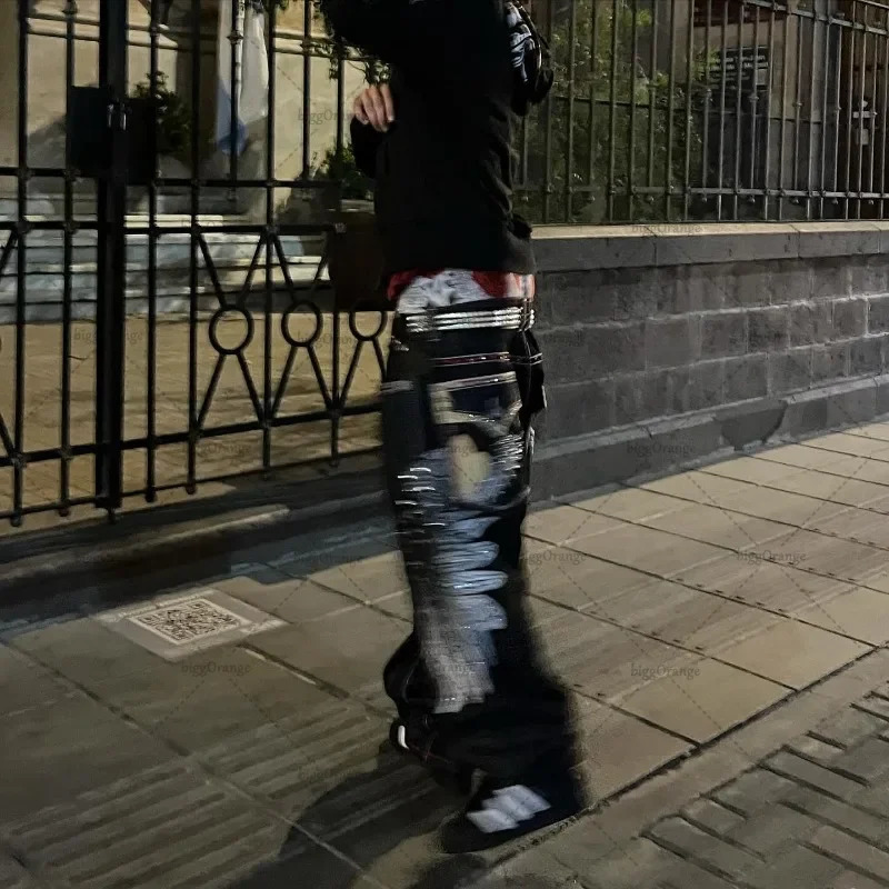 Y2K American Retro Wing Fashion Loose Jeans Men Street Hip-hop Personality Casual Versatile Straight Wide-leg Pants Women 241031