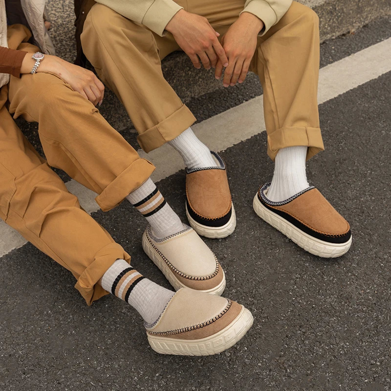 Womens winter snow shoes cashmere warm thick sole without heels semi cut cotton shoes cashmere warm boots 241031