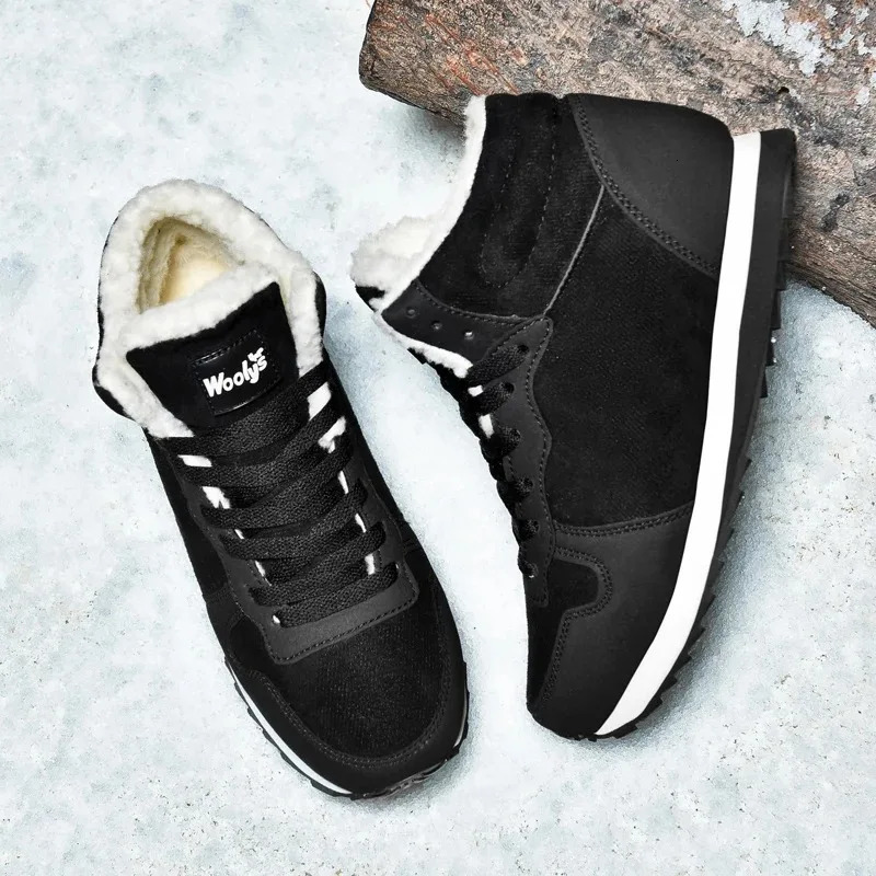 Winter snow boots mens plush warm womens boots suede leather ankle boots comfortable and lightweight couple waterproof sports shoes large size 48 2410