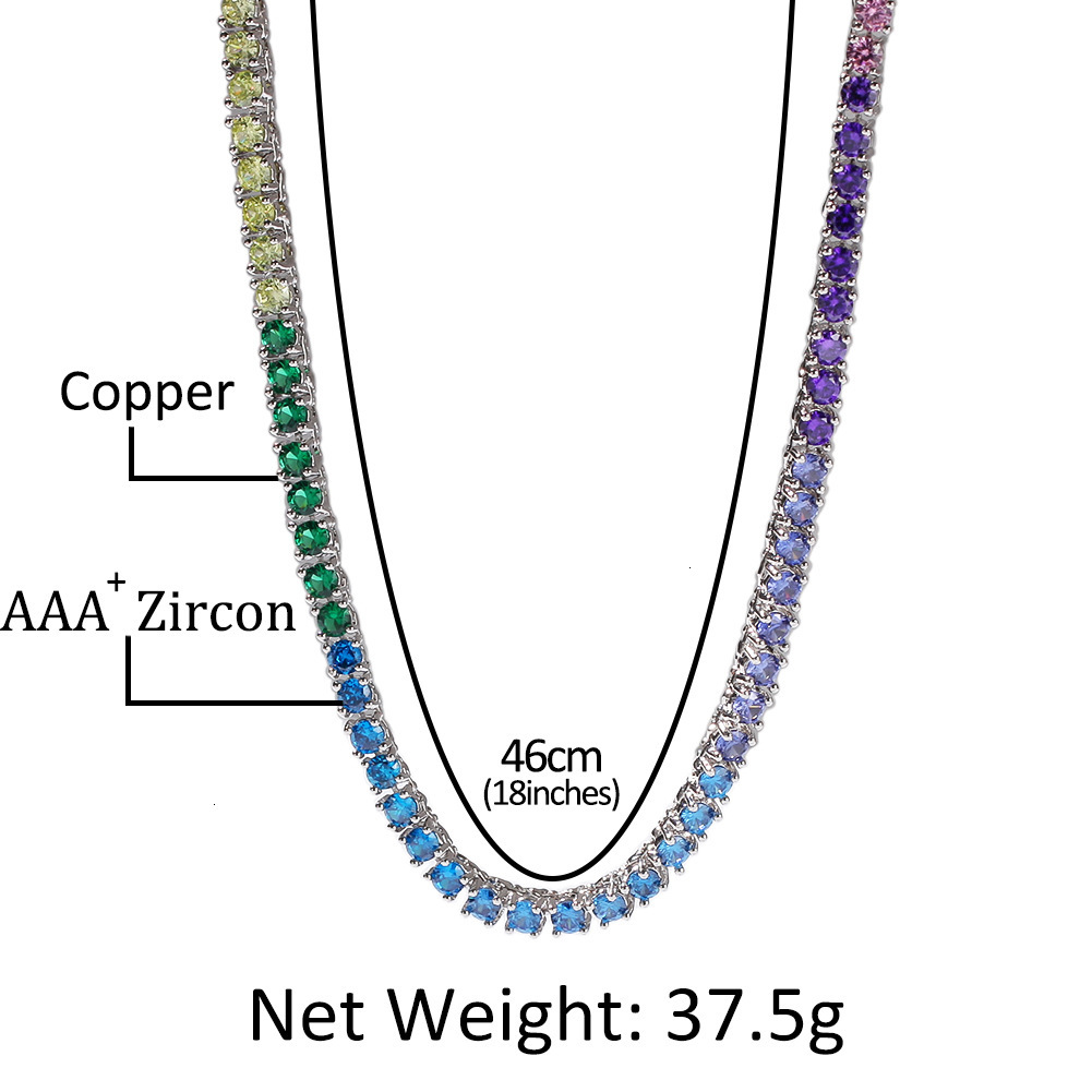 New In 4mm Colorful Cubic Zirconia Tennis Chain Necklace Choker Hip Hop Fashion Necklaces Shiny Iced Out Diamond Neck Chains Jewelry Accessories Colla
