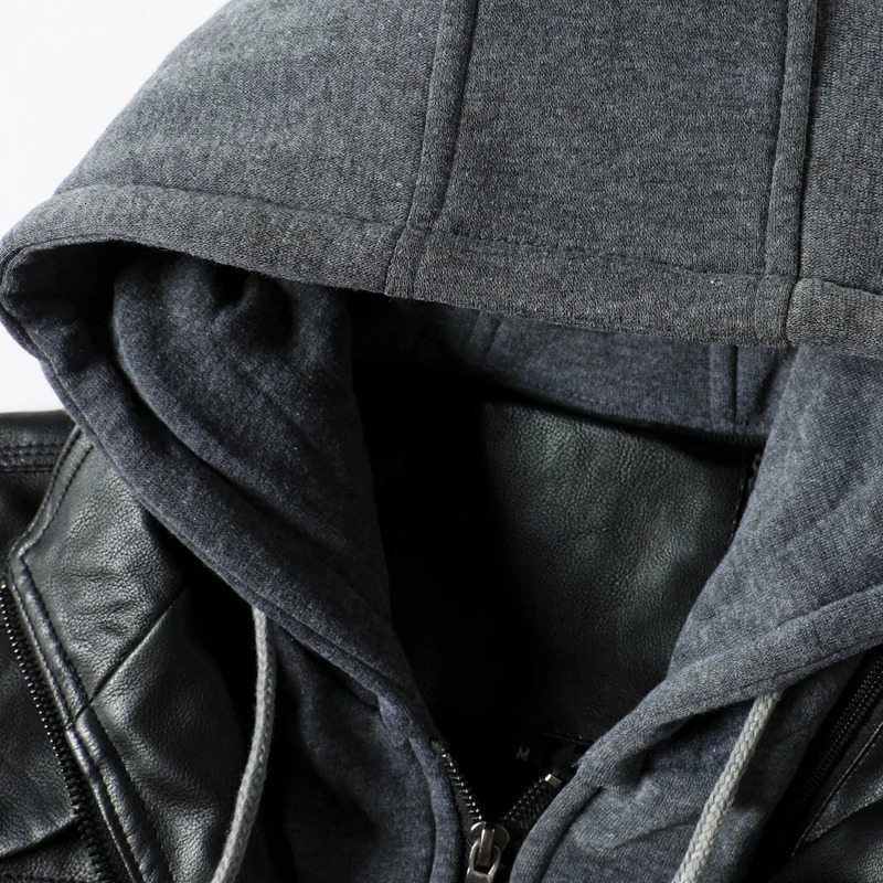 Mens Leather Jacket Motorcycle Slim Fit Hooded PU Coat Top Autumn Winter Casual Windproof Clothing Detachable Hat SXXXL 241031