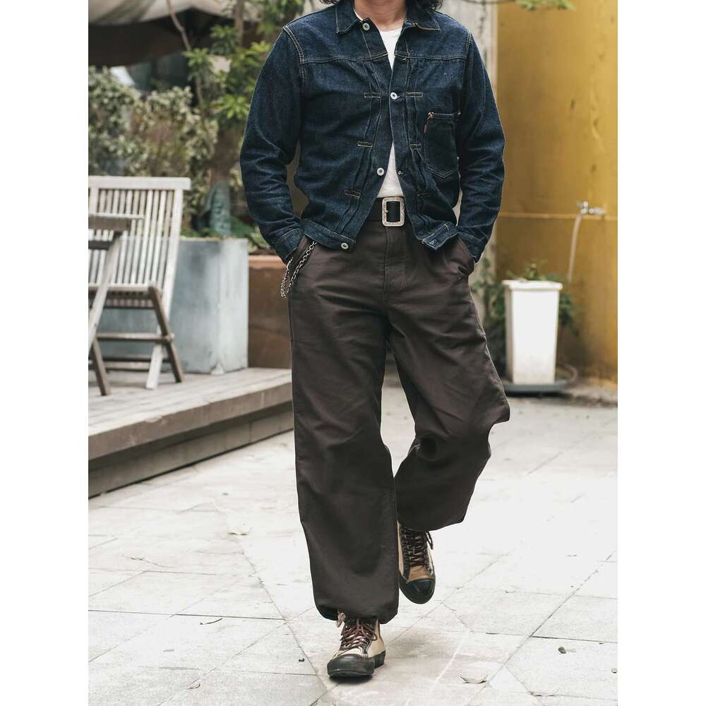 Red Bronson Naval Heritage Work Pants Wide Straight Leg Men's Casual Trousers High Rise
