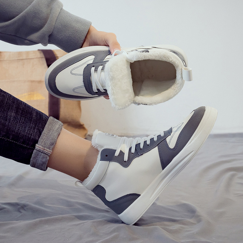 Furry Men's Sneakers Platform Shoes Men Casual Plush Ankle High Top Leather Fur Sneaker Mens Winter Snow Boots Cotton Shoe
