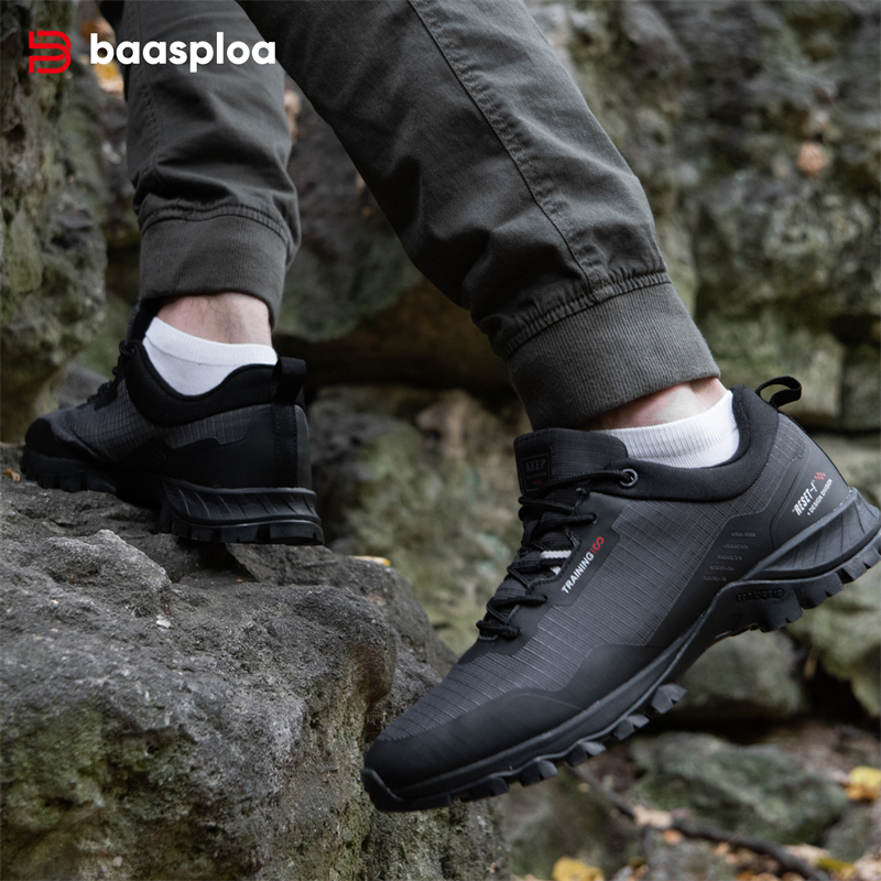 Baasploa Men's Hiking Shoes Wear-Resistant Man Outdoor Waterproof Sneaker Light Male Walking Shoes