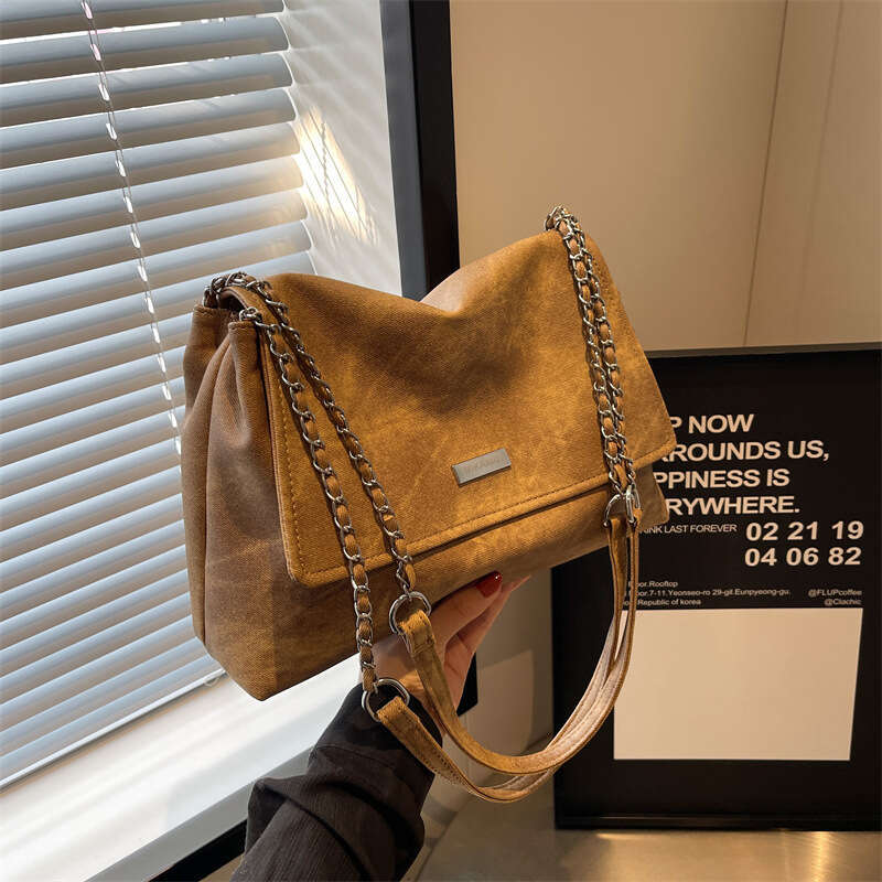 Ladies Commuter Retro Large Capacity Shoulder Bag Fashion Chain Handbag Girls Simple Crossbody PU Material