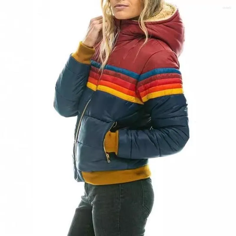Women's Jackets Rainbow Printed Jacket Winter Hooded Cotton Padded Coats Female Korean Loose Puffer Parkas Ladies Outwear