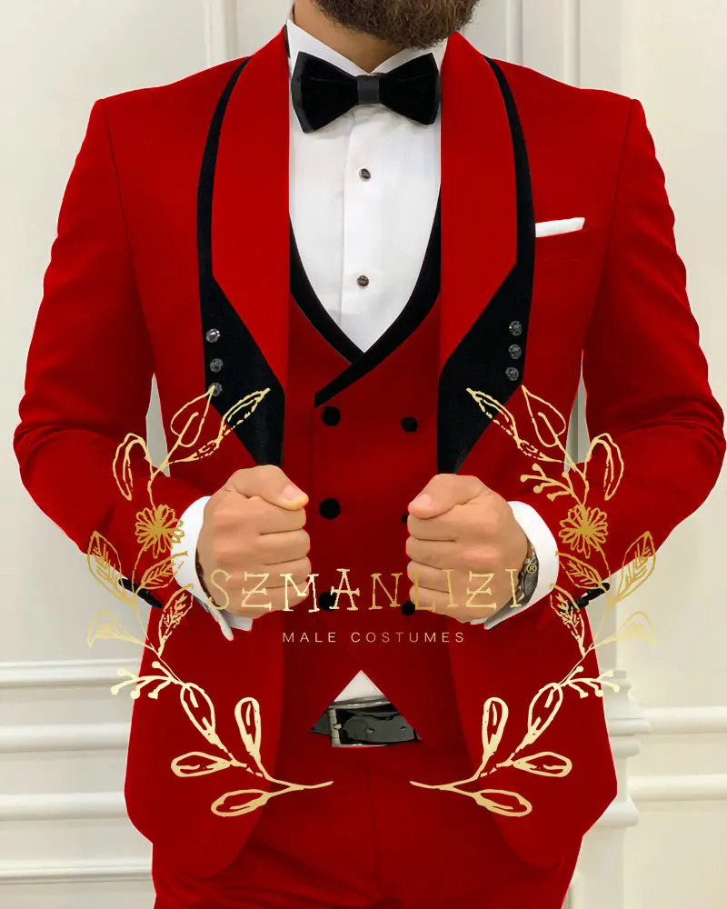 White classic mens 3-piece set tailcoat shawl lapel grooms wedding dress set fashionable mens business jacket pants vest 241025