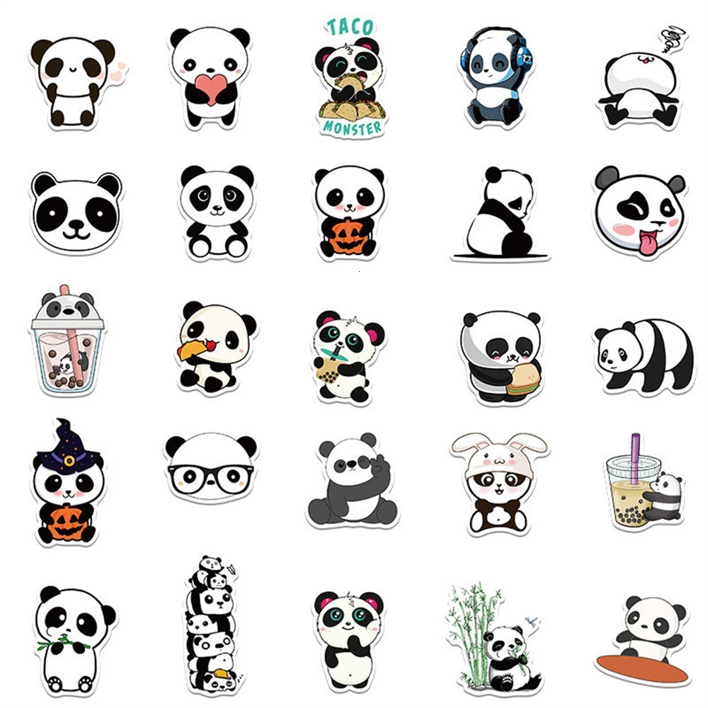 New 50Pcs Cartoon Cute Panda Animal Personality Graffiti Creative Helmet Sticker Skateboard Guitar Mobile Phone Car Desk Decoration