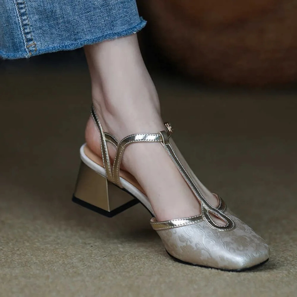 Baotou Women Chunky Square Toe Shoes Autumn Fashion Sexy Sandals 2024 Trend Dress Shoes Pumps Slingback Casual Female 241031