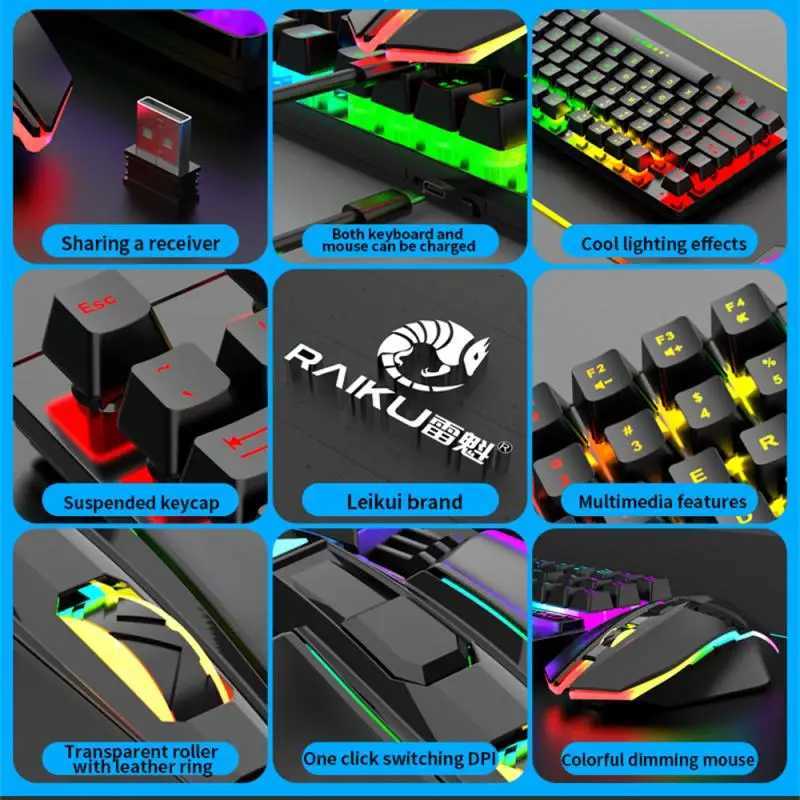 2.4G Wireless Gamer Keyboard And Mouse Set RGB Gaming Keyboard Backlight Gamer Kit 87 Key Charging Keyboard For Computer PcLX241031