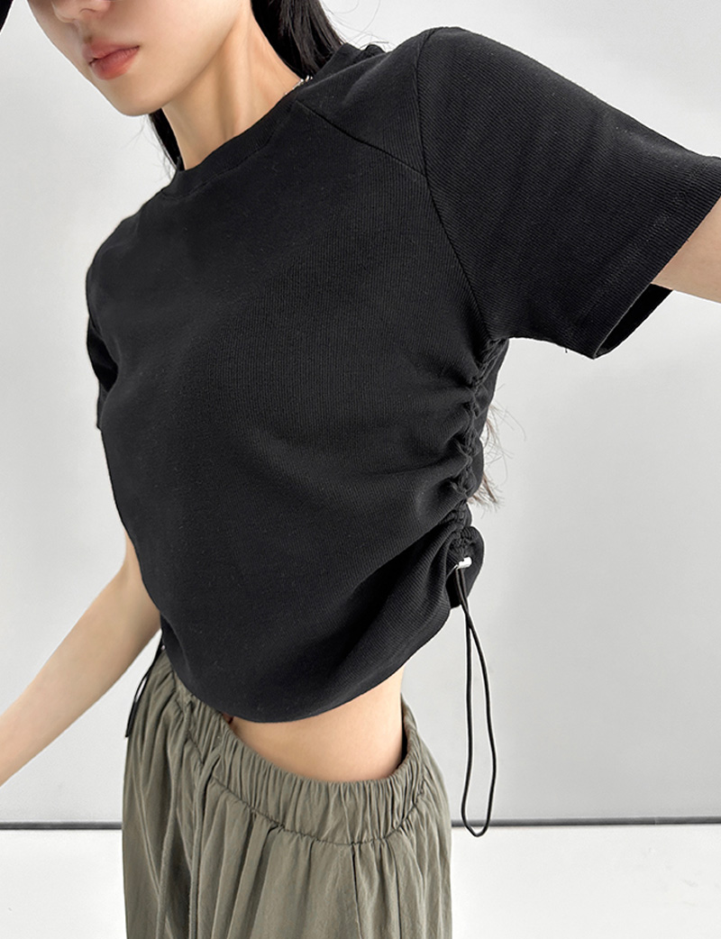 Dynamic girls in Europe and the United States wind positive shoulder small fly sleeve short-sleeved T-shirt female 2024 new solid colour ol spicy girl