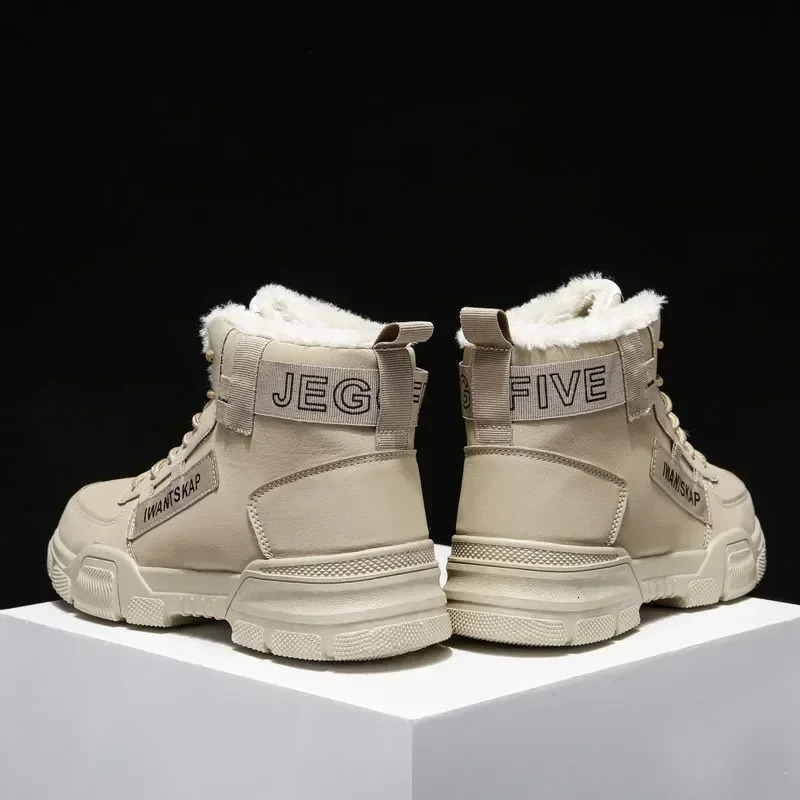 Ankle boots mens snow boots winter warm lace mens shoes fashionable Flock plus winter boots mens shoes plus size khaki PU517 241031