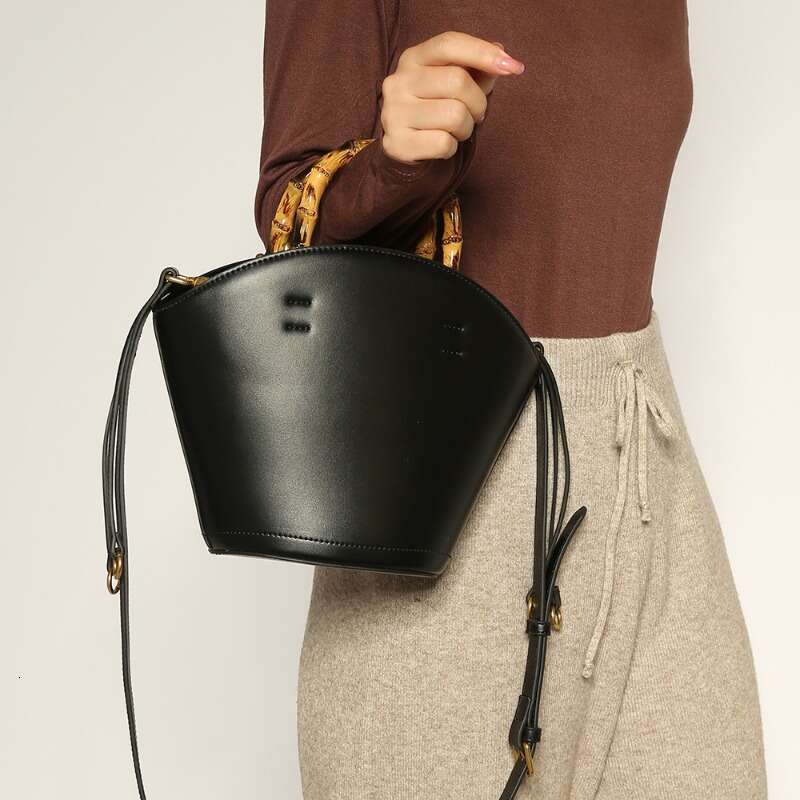 2024 New Spring/Summer Niche Design Bamboo Handle Vegetable Basket Bucket Bag Single Shoulder Diagonal Cross Handbag
