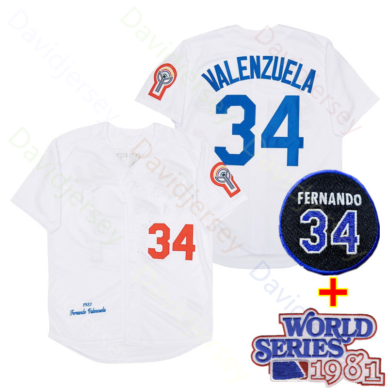 Fernando Valenzuela Jersey 2024 Blue Grey Cream WS Hall Of Fame 34 Patch White Size S-3XL