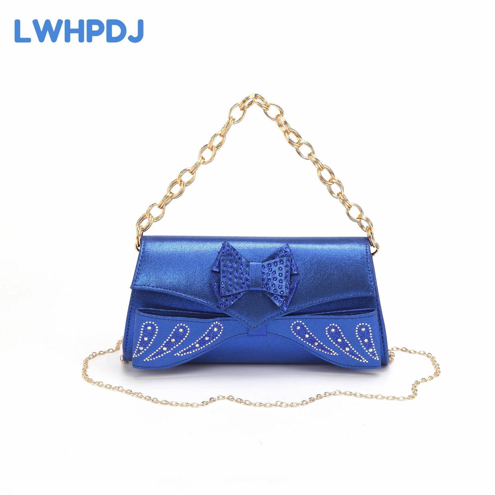 Royal Blue African Women Shoes and Bag Set Peep Toe Sandals with Shinning Crystal for Wedding Party 241030