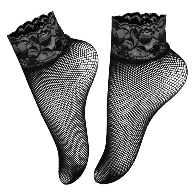 Sexy Fishnet Socks Women Black Hollow Out Short Ankle Lace Socks Summer Frilly Womens Nylon Transparent Sock Sokken Vrouwen 241031