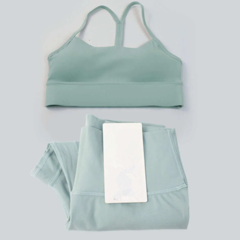 Lycra fabric women's yoga sports bra shock-absorbing vest high waist tight pants set push up jogging fitness sportswear gym leggings lingerie Top