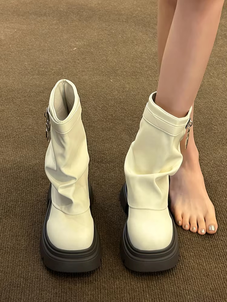 High Sense Martin Waterproof Non-Slip Executive Rain British Style Ankle Women's Platform Fashion Square Rubber Solid Color Boots