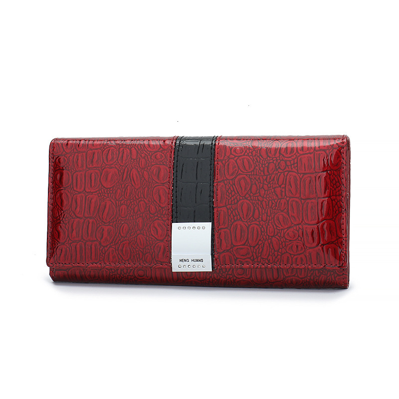 New designer fashionable high-end women's long wallet patent shiny leather generous buckle hardware handbag