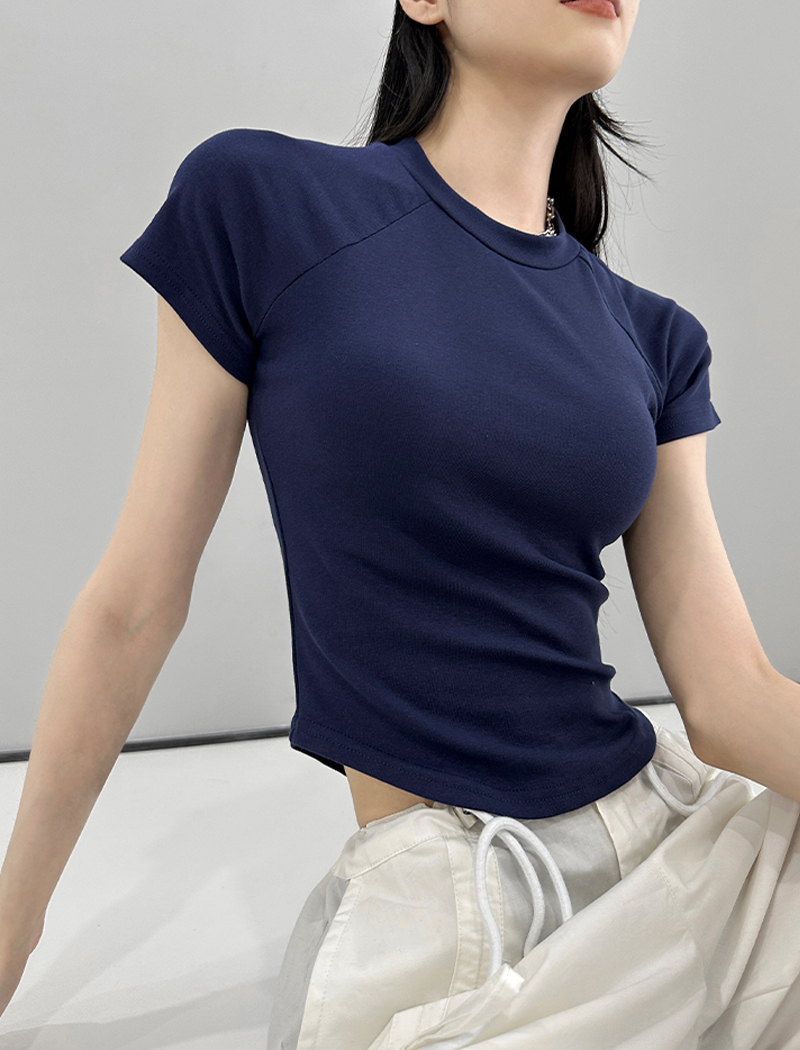 Dynamic girl style positive shoulder small fly sleeve short-sleeved T-shirt female 2024 new solid colour ol spicy girl tops