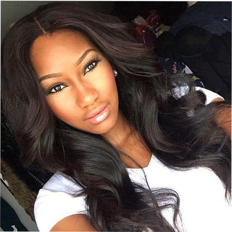 Women's wig middle part black big wave long curly hair African synthetic silk wigs human hair