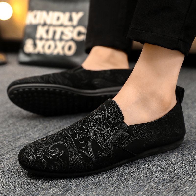 New Black Leather Casual British Blue National Pattern Oxfords Brand Formal Dress Shoes Designer Men Loafers Br
