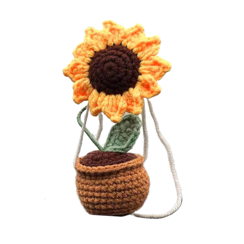New 1Pcs Mirror Hanging Accessories Handmade Knitted Woven Finished Crochet Potted Plant Rear View Decor Car Interior Ornaments