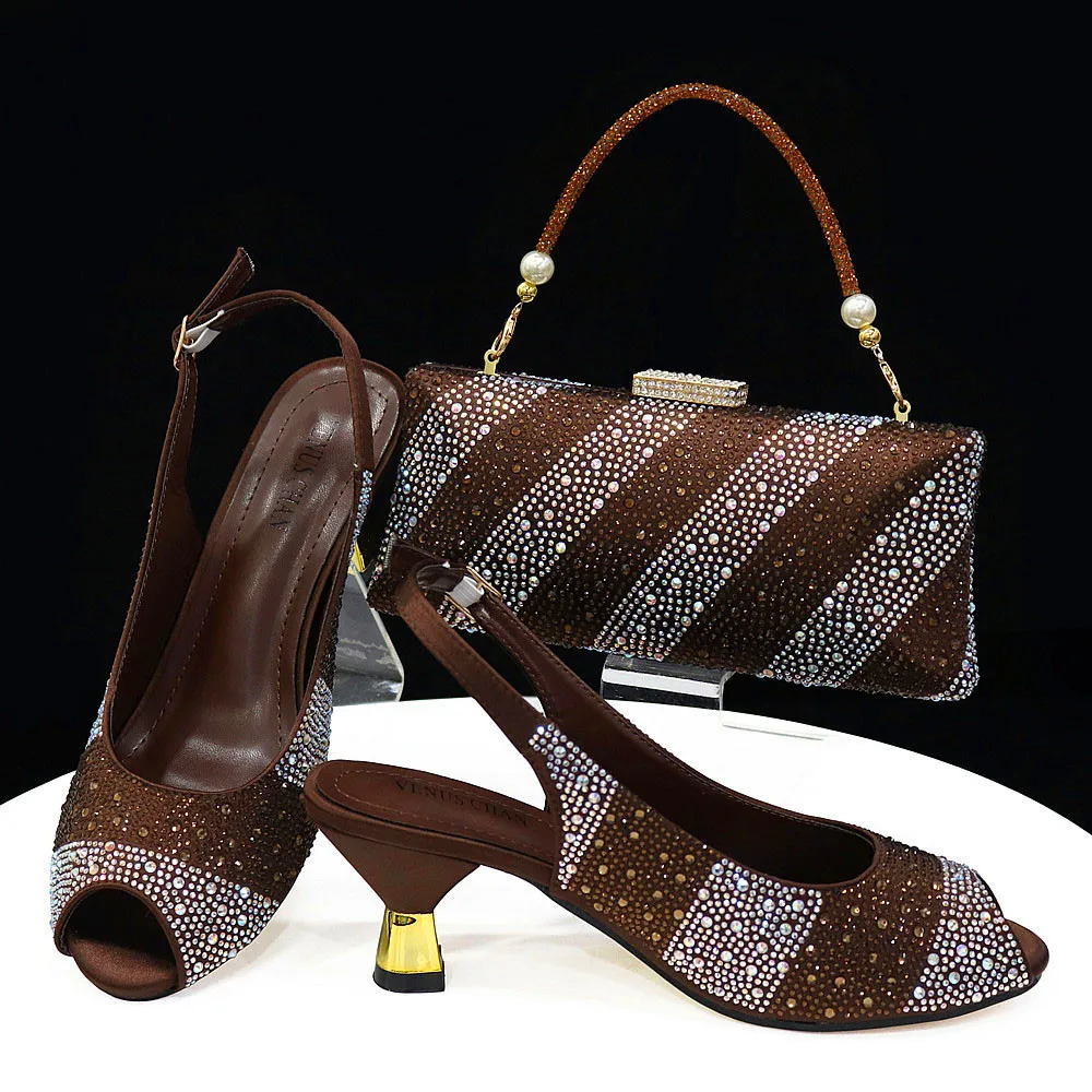 Doershow Arrival African Wedding and Bag Set gold Color Italian Shoes with Matching Bags Nigerian lady party HTY1-26 241030