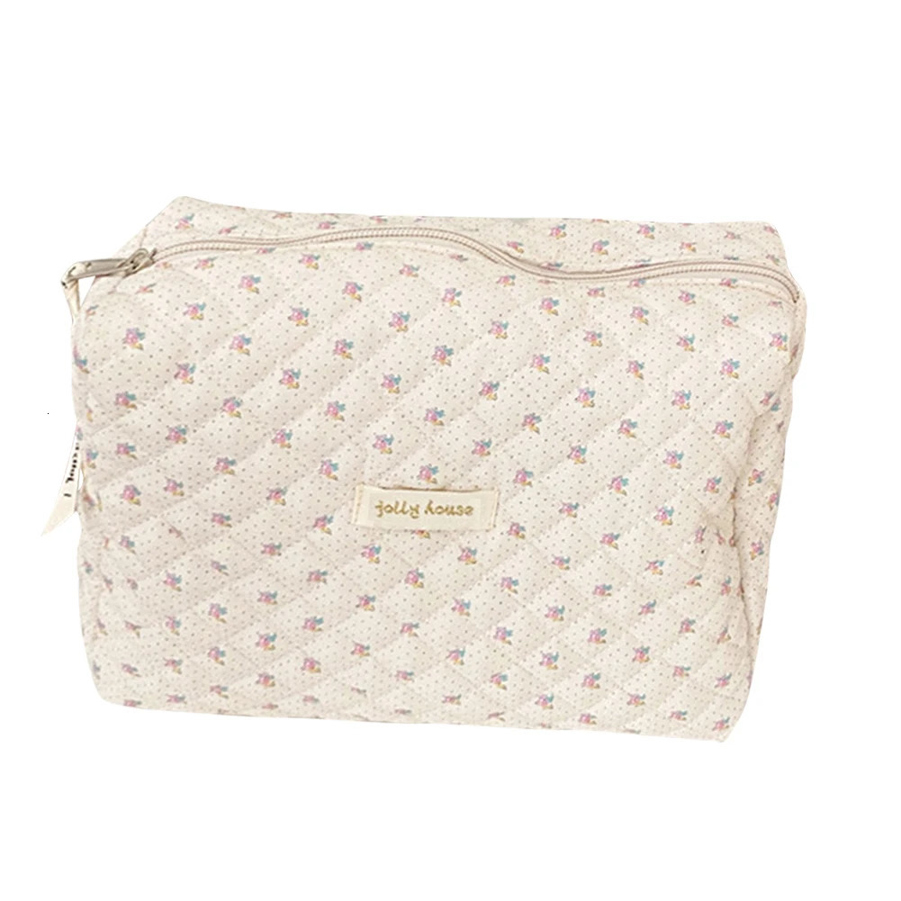 South Korean Quilted Makeup Bag Zipper Travel Organizer Portable Makeup Bag Flower Printing Large Capacity Suitable for Women 241031