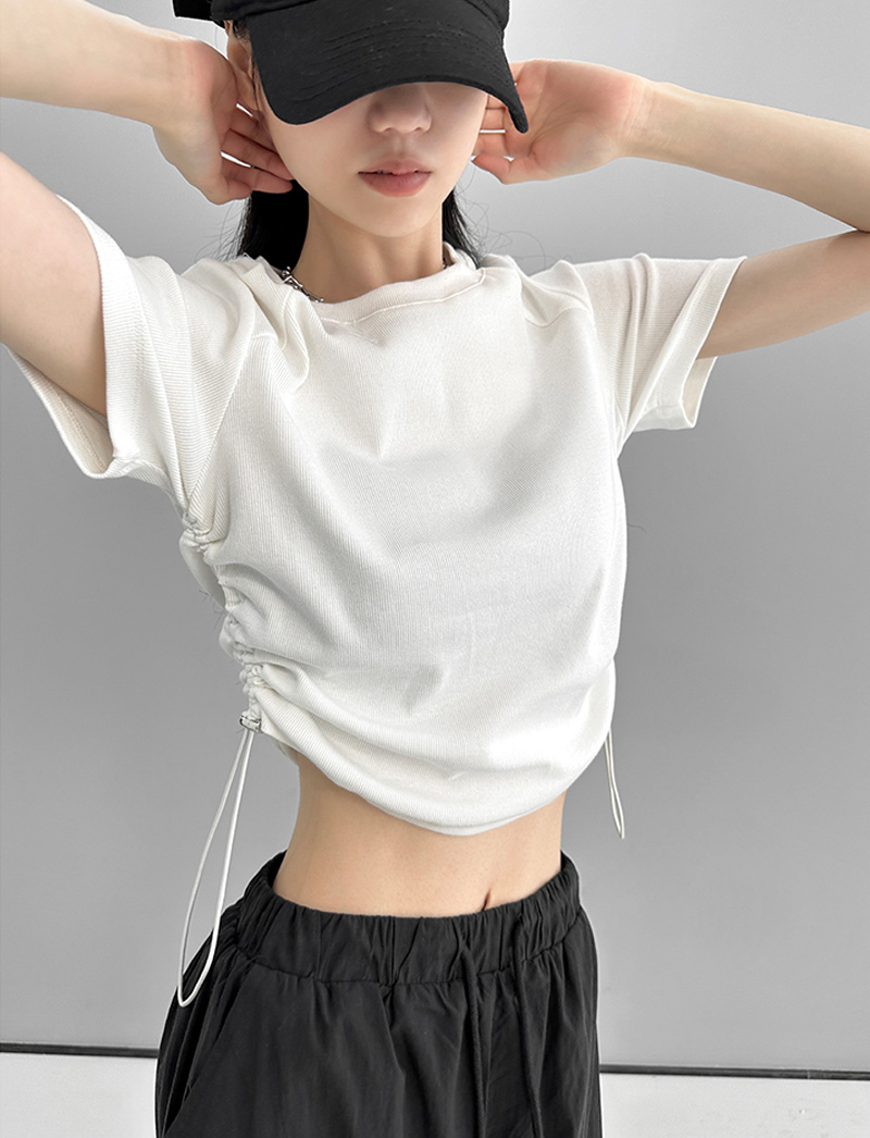 Dynamic girls in Europe and the United States wind positive shoulder small fly sleeve short-sleeved T-shirt female 2024 new solid colour ol spicy girl