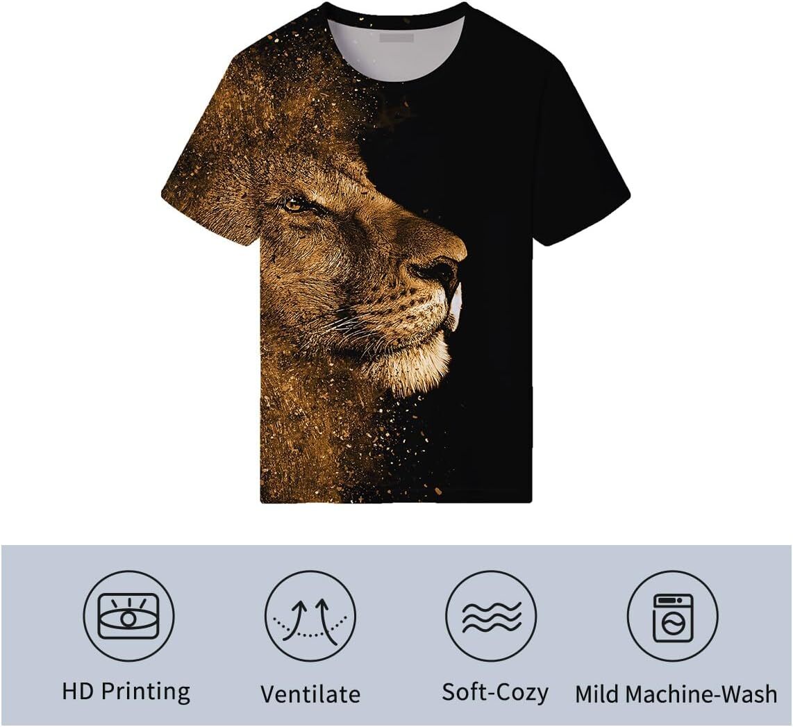 Mens T shirt Mens T shirt Men's Lion Graphic Print Summer Personality Fashion T-Shirt Fashion goes with everything tops summer clothes tee Casual