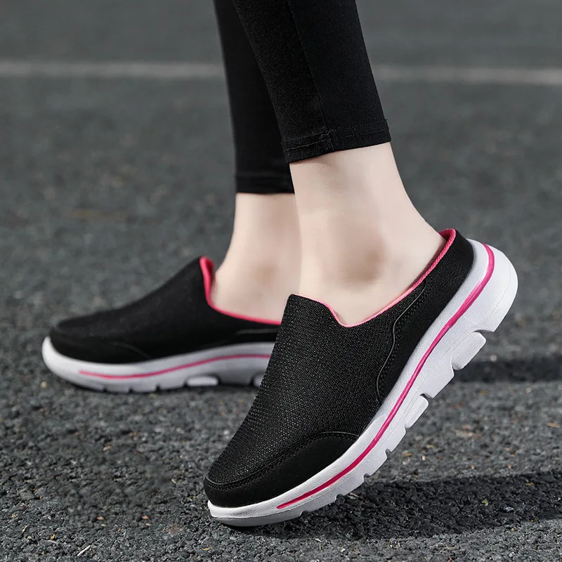 Men Casual Shoes Mesh Slip-On Solid Color Loafers Flat Slippers Summer Couple Shoes Half Slippers Plus Size Sandalias Zapatos 241031