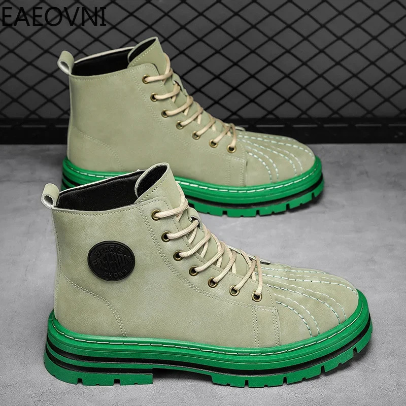 Long boots mens boots lace up anti slip high elastic velvet thick British EAEOVNI explosive winter boots 241031