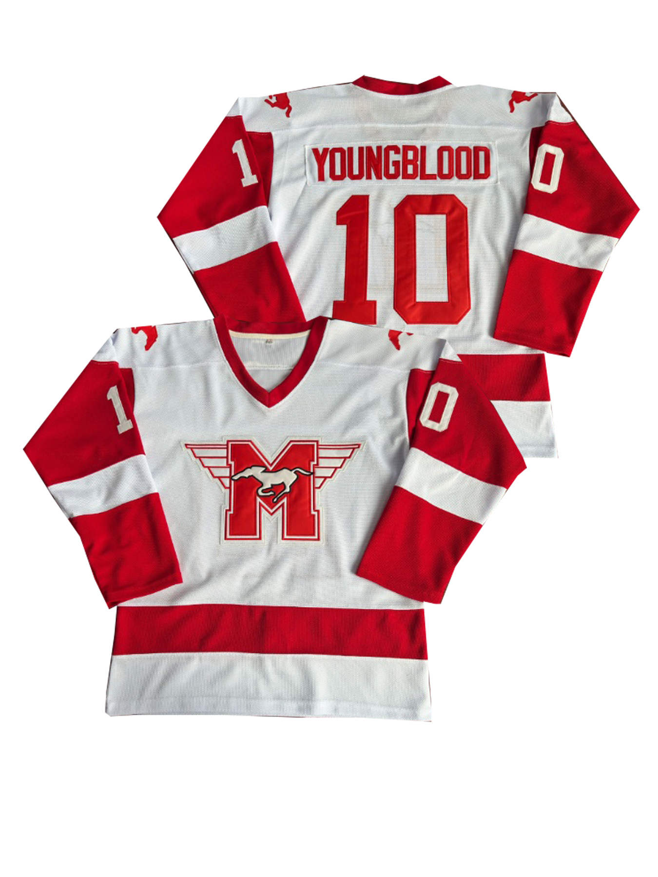 Men's#10 Youngblood Red White Personalized Christmas Vacation Hockey Jeresys -Youngblood Custom Names Numbers