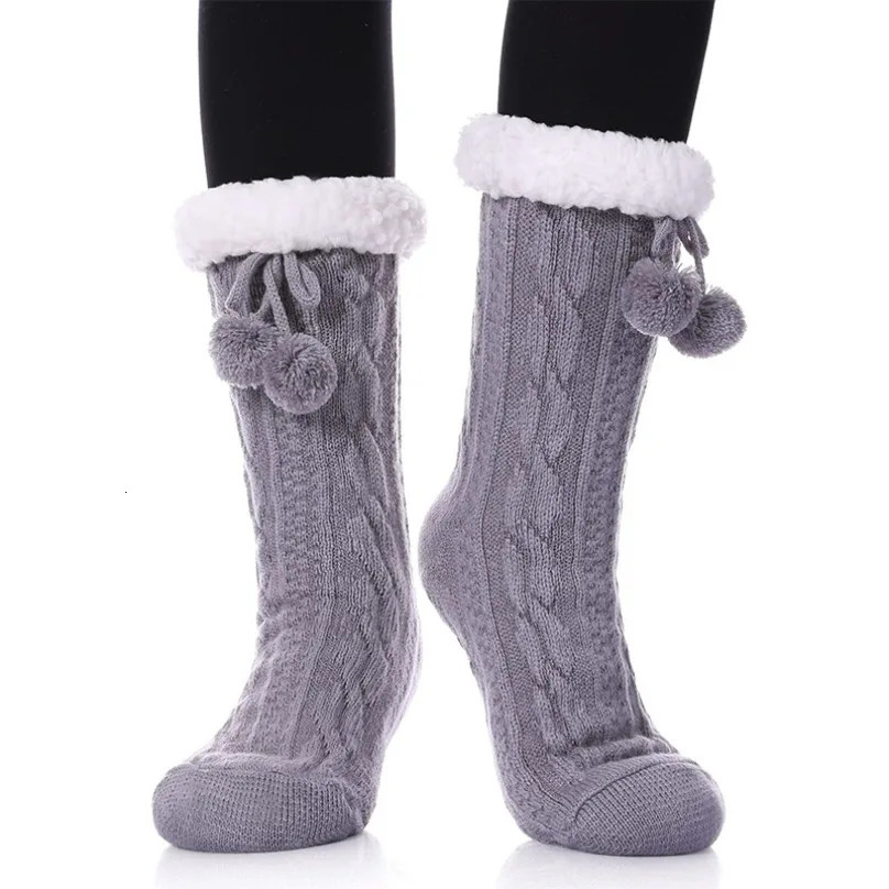 Womens Thermal Fuzzy Sock Comfy Floor Winter Sleeping Soft Female Plush Non Slip Grip Silicone Fur Ball Short Slippers Sock Home 241031